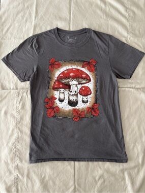 Gray Hot Topic Red Mushroom Tee
